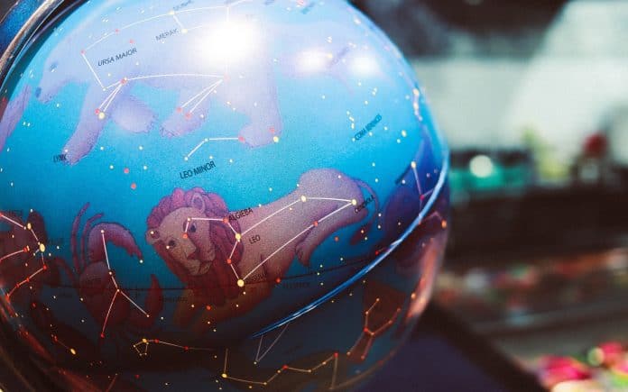 Globe showing the constellations and their names