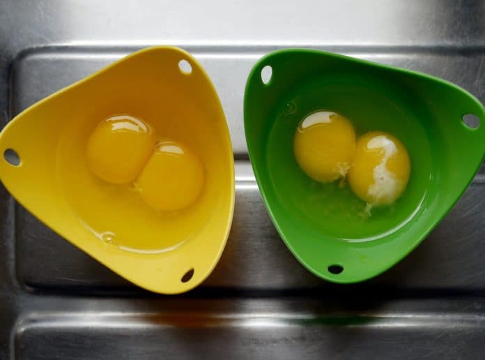 Two bowls, both with double egg yolks