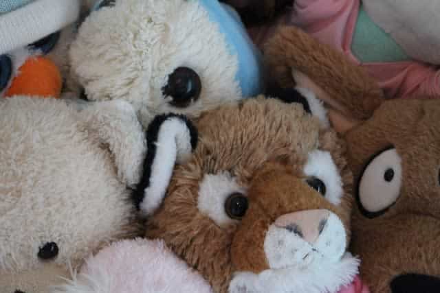 Group of worn stuffed animals