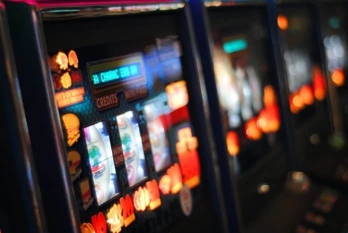 Blurry, close shot of slot machines
