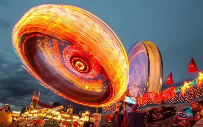 Spinning lights, long exposure of carnival rides