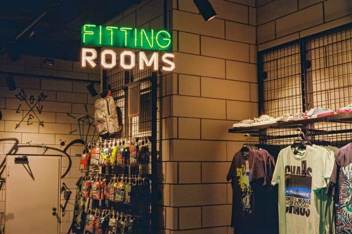 Hip looking clothing store with a neon 